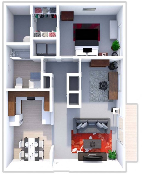 Floor plan for 1 bed, 1 bath, 784 sqft